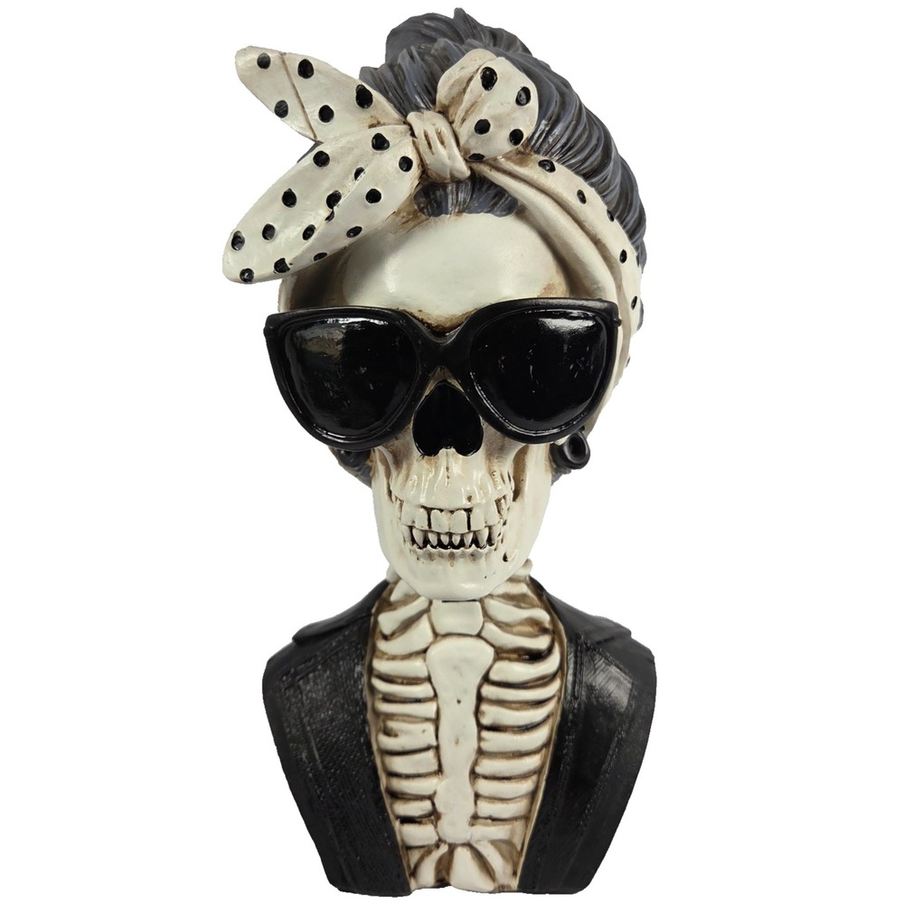 Nostalgic Skeleton Lady Bust 12 Inch Halloween Decor Sunglasses Retro New